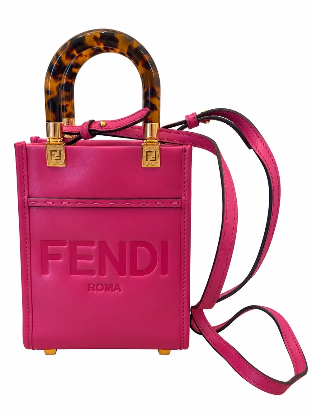 Fendi Hot Pink Mini Tote with Tortoiseshell Handle